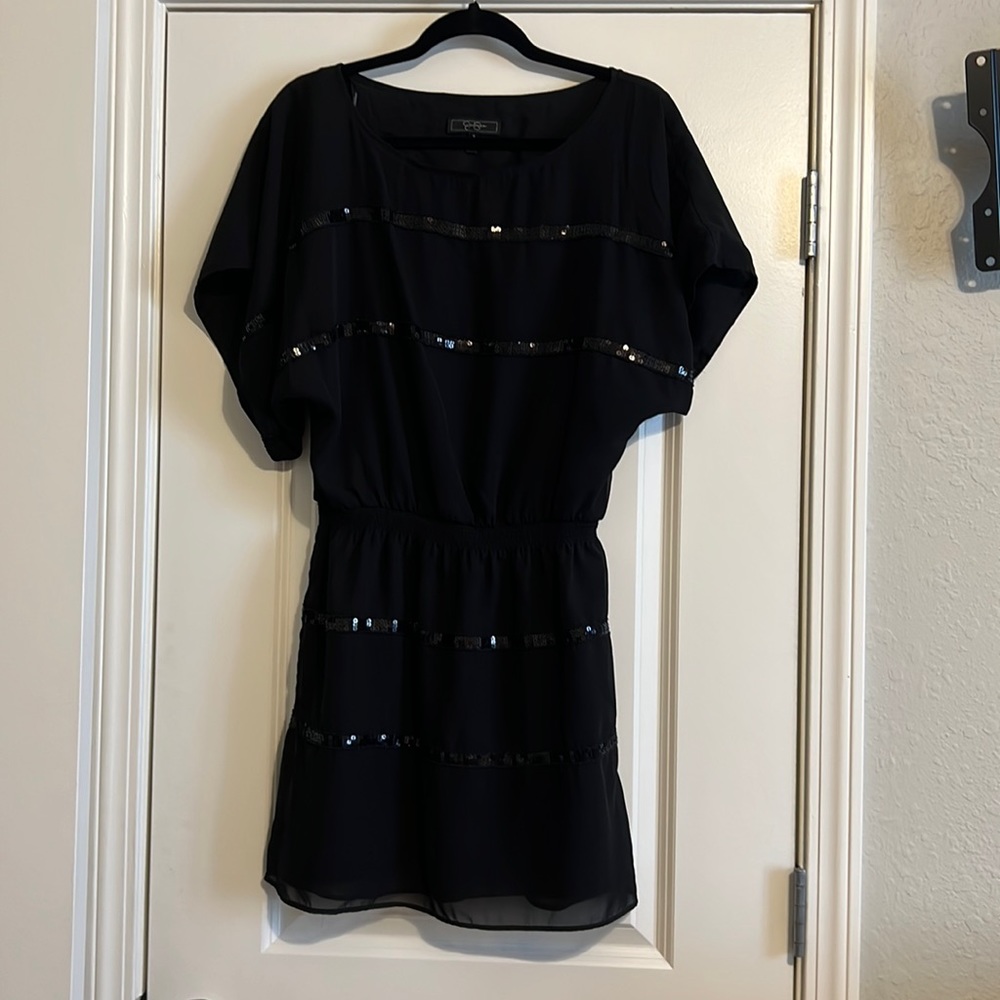Black, mini, sequin, striped dress